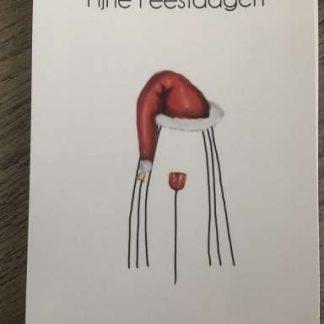Kerstkaart meisje met de rode bloem als kerstvrouw
